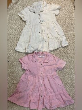 Zara Girls' Tiered Button-Front Dresses in Pink and Cream